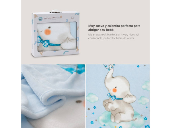 Manta Cuna Sedalina Interbaby ELEFANTE COMETA - Azul