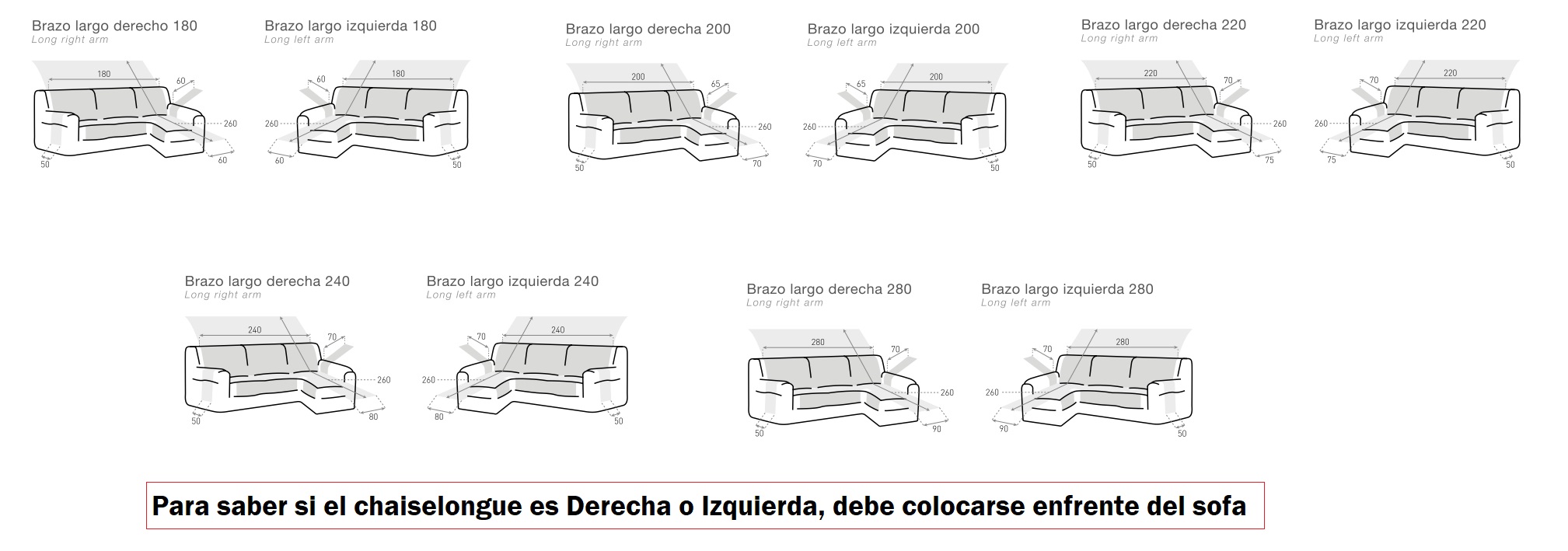 Medidas fundas acolchadas chaiselongue.