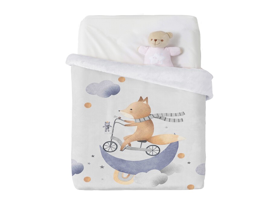 Manta bebé cuna terciopelo estampado zorro -GRIS